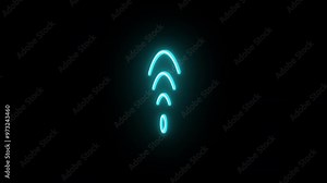 Neon wifi sign animation, rotation around vertical axis. Glowing neon 3D wifi icon, looped spin. Wireless internet, 5g wifi signal, network hotspot, device connection. Azure, blue, violet colors