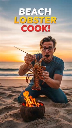 INSANE BEACH CATCH & COOK! Lobster Fishing On The Beach, Fire from Coconut Shell #fishing #lobster