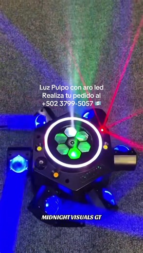 Luz Pulpo con Aro Led Programables: ✅ Modo Automático. ✅ Modo Audio rítmico. ✅ Maestro esclavo. ✅ Strobo. ✅ Entrada y salida para DMX. ✅ Cable de corriente #DJGuatemala #eventosgt #iluminacionprofesional #DISCOMOVIL #guatemala🇬🇹