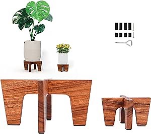 Plant Stands Indoor , Acacia Wood Boho Mid-Century Plant Holder, Wooden Pedestal Stand, Up To 12” & 6.5” Pots (2-Pack M&S Size, Pots Not Included)