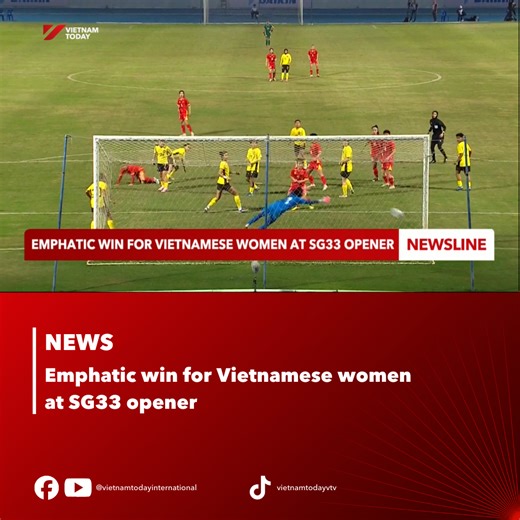 Vietnam’s women’s team spectacularly opened SEA Games 33 with a dominant 7-0 victory over Malaysia. A hat-trick from Thai Thi Thao sealed the perfect start as the team now looks ahead to their next match against the Philippines. #Vietnamtoday #yourwindowonvietnam #Vietnam #SEAGames33 #VietnamWomenFootball #TeamVietnam #Victory #FootballHighlights | Vietnam Today