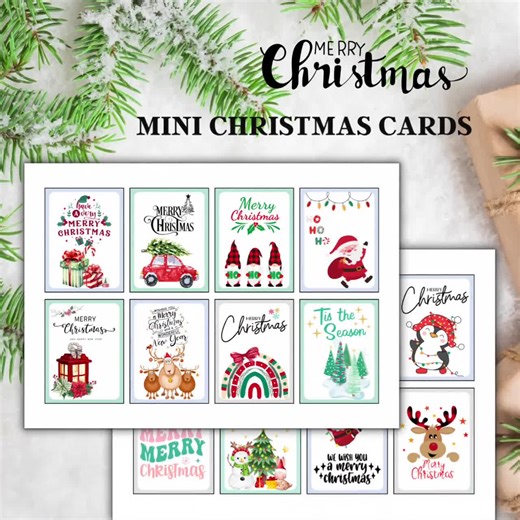 Printable Christmas Card Bundle, Holiday Mini Cards (PDF File)