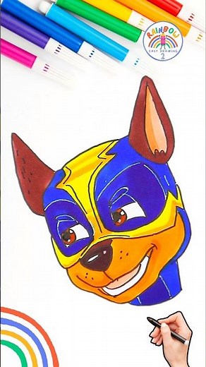 Draw PAW Patrol Simple | Draw Chase Mighty Pups so Easy 🌈 🐶 #short #pawpatrol #howtodraw #forkids