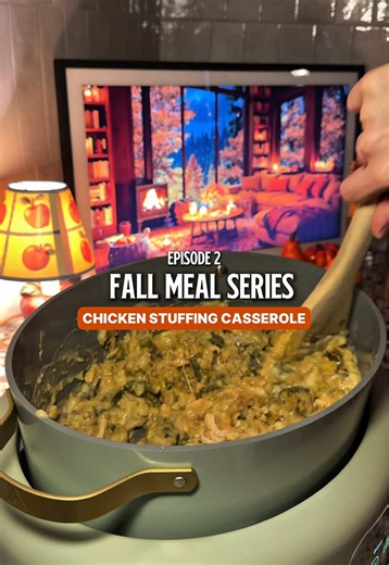 FALL MEAL SERIES 🍂 | EP. 2 Crockpot Chicken & Stuffing Casserole 🤎 If you need an easy crockpot dinner for fall, make this creamy chicken and stuffing casserole! It’s the ultimate cozy comfort food with chicken, green beans, creamy sauce, and Stove Top stuffing all made in the slow cooker. 🍂 INGREDIENTS: • 2 lbs boneless, skinless chicken breasts • 1 (12–16 oz) bag frozen green beans • 1 (10.5 oz) can cream of chicken soup • 1 (10.5 oz) can cream of celery soup • ½ cup sour cream • ½ cup milk