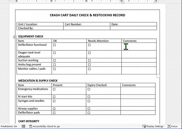 Crash Cart Daily Check Checklist for Nurses | Code Blue Cart Inspection Log | Emergency Cart Restocking Record | Hospital Nursing Document - Etsy
