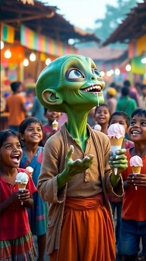 “Green Alien Ice Cream Mela Fun 🍦 | एलियन का मजेदार आइसक्रीम वाला मेला Funny Alien in Village Fair”