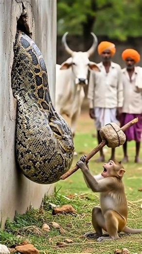 Village Shocked by Python Attack, Monkey Steps Up as Hero! #animals #animalrescue #snakeattack