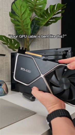 Can’t bend these cables. A small case a massive GPU leaves almost no room to work with. The GPU power cable sticks out, and the bend radius is way too tight. This is a common problem in MATX builds. Stock cables are bulky and stiff, and when routed from the bottom, there’s often no choice but to run them over the top— leaving ugly cables fully exposed. That’s exactly what inspired the Hydrus 16-pin modular cable. A slim profile paired with a 90° right-angle design eliminates clearance issues, ke