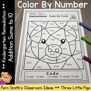 Addition Sums to 10 Color By Number For Math Remediation