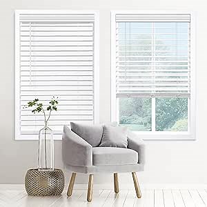 DEZ FURNISHINGS Cordless 2" Signature Faux Wood Blind, 30" W x 48" H, Embossed White