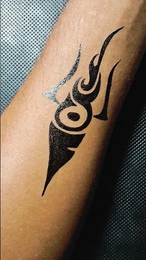 Trishul Tattoo Fire Design 🧿 with Black Ink.......#tattoo #temporarytattoo #art #trending #shorts