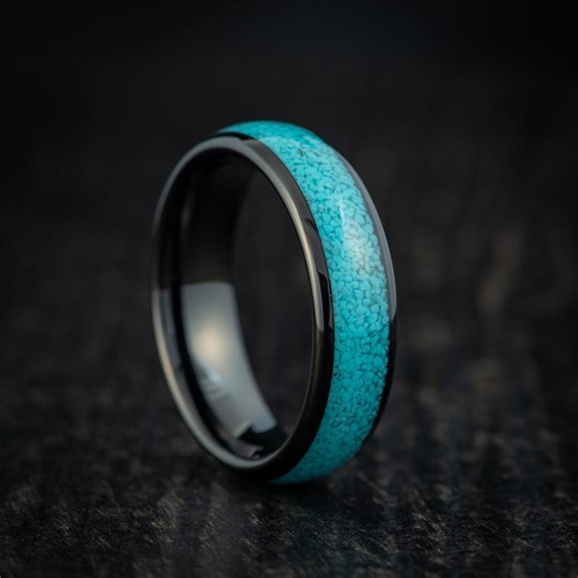 Blue Turquoise Ring for Men/women, Matching Proposal Ring for Couples, Comfort Fit Black Tungsten His and Hers Ring, Gift for Fiance - Etsy
