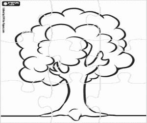 Puzzle of a simple tree coloring page printable game