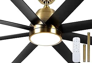 YITAHOME Black Gold Ceiling Fan with Light & Remote 65in, 3CCT, 8-Blade Large Industrial Ceiling Fans Reversible 6-Speed w/Quiet DC Motor for Living Room, Dining Room, Garage