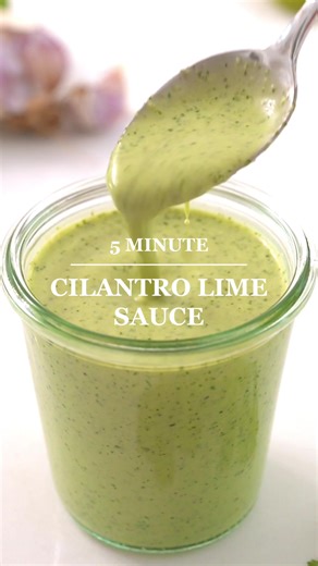 Cilantro Lime Sauce 🌿 Ingredients: 1 cup cilantro 1-2 limes, juiced 1 clove garlic 2 tbsp oil ½ cup greek yogurt ½ tsp salt ½ tsp pepper #cilantrolime #cilantrolimesauce #easysauce #saucerecipes #5minuterecipes #greensauce