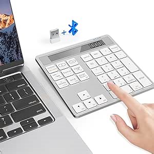 Bluetooth Number Pad with Calculator - Bluetooth + 2.4G Wireless Numeric Keypad Slim 34-Key Portable External Numpad Keyboard Data Entry & Calculate 2 in 1 for Laptop MacBook
