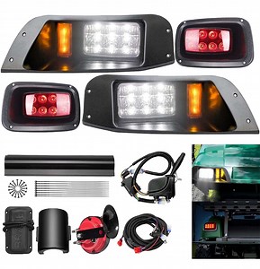 Shu-Ran Golf Cart Light Kit Fits EZGO TXT (1994-2013 Model) 12V Deluxe LED Headlight & Tail Assembly with Turn Signal Switch, Horn, Brake for Gas & Electric
