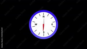 compass rotation on black background, Nautical compass animation, compass with spinning pointers .