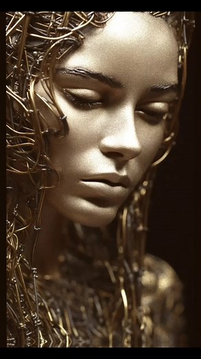 Woman in gold. sculpture of a girl that has a wire sculpture, in the style of dark gold and gold, intricate engravings. #WireSculptureArt #DarkGoldSculpture #IntricateEngravings #SculptureDesign #ArtisticWirework #GoldArtistry #MetalSculpture #GirlSculpture #ContemporaryArt #WireArtistry #SculptureInspiration #FineArtDesign #ElegantSculpture #GoldWireCraft #CreativeMetalwork #IntricateDetails #SculptureMasterpiece #MetalArtistry #UniqueArtForm #GoldenIntricacies #ModernSculpture #ArtisticInnovat