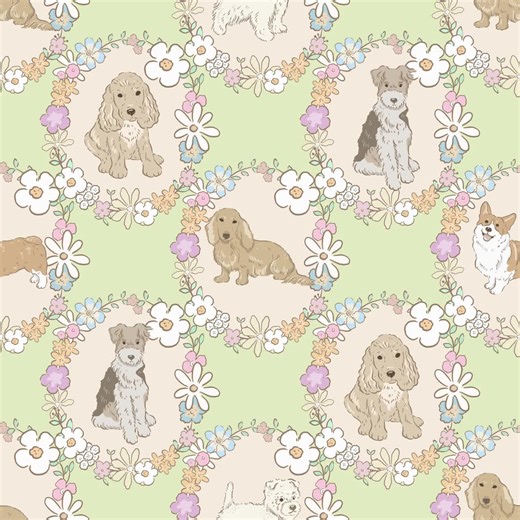 Dog Floral Seamless Pattern – Puppy Fabric, Pastel Spring Garden (JPG, PNG Digital Download) - Etsy