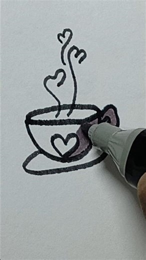 Cute Coffee Cup with Heart Drawing | Easy Kawaii Doodle | @SoothingSketchASMR #art #shorts