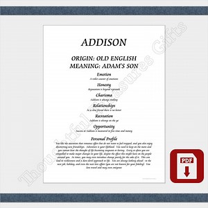 Addison - First Name Meaning PDF File - Etsy Australia