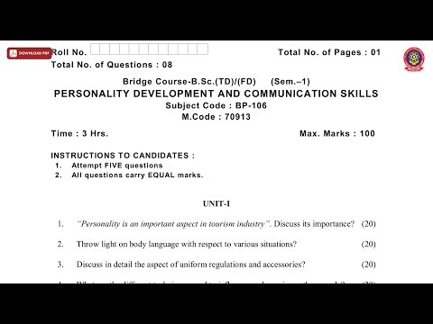 BSCTD BSCFD 1ST SEM PERSONALITY DEVELOPMENT AND COMMUNICATION SKILLS NOV 2019 | PTU