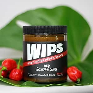 WIPS Red Scotch Bonnet Pepper Sauce - Made in USA - Caribbean Flavor - Sugar Free - All Natural Vegan - Zero Calories - Gluten Free - 6oz Jar