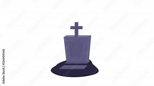 Animated gravestone object. Full sized flat item. HD video footage with alpha channel. Monster raised from grave color cartoon style illustration on transparent background for animation