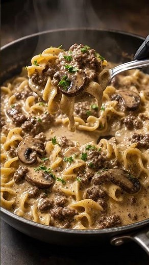 Easy Ground Beef Stroganoff 🍝🔥 | 20-Minute One-Skillet Recipe #easyrecipes #recipe #cooking #food