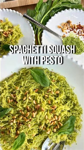 Spaghetti Squash with Fresh Pesto | Easy Healthy Holiday Side Dish #sidedish #spaghettisquash