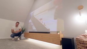 What makes this floating media console with LEDs stand out in any space
