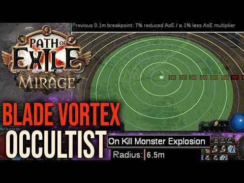 High budget Blade vortex Occultist 460% ms and 6.5m Explosion AoE - Path of Exile 1 3.28 Mirage