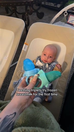 Teething Triplets Try Frozen Breastmilk for the First Time