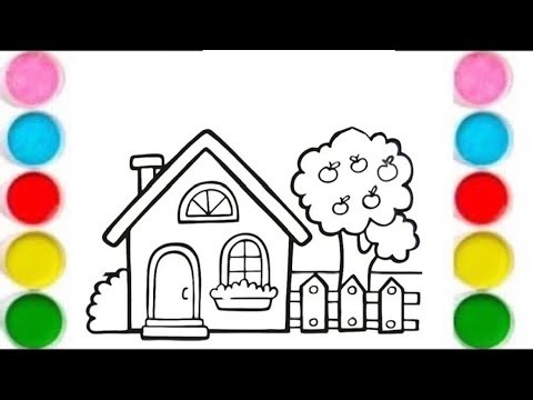 3 simple house pictures drawing painting colouring for kids,toddlers #414