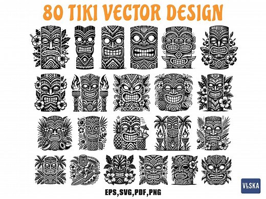 Tiki Mask Tiki Sculpture SVG Bundle | 80 Tribal Vector Files for Wall Art, Print & Cut - Etsy