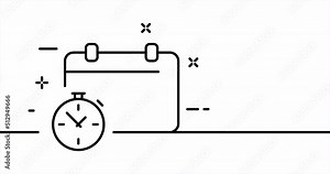 Calendar with stopwatch. Watch, clock, time management, planning, employee, work, event, appointment. Business concept. One line drawing animation. Motion design. Animated technology logo. Video 4K