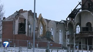 Demolition begins of historic Catholic church destroyed by fire, high winds