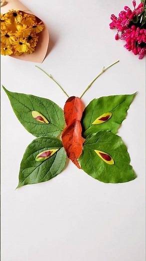 DIY Butterfly Leaf art 🦋 #butterflyart #leafart #natureart #shorts #butterfly #viral #diy #diycrafts