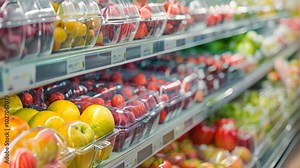Grocery shelf with fresh produce, displaying strawberries, apples, and citrus fruits in plastic containers, Establishing clear procedures for handling food recalls