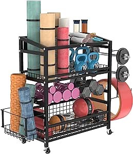 Weight Rack for Home Gym, Home Gym Storage Rack, Weight Rack for Dumbbells, Kettlebells, Yoga Mat, Foam Roller, Resistance Band and Workout Equipment