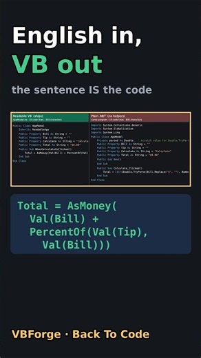 English In, Readable VB Out: the Sentence Is the Code #shorts