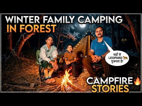 Cold Winter Camping With Family In Forest - Family Bonfire Stories & Cozy ASMR in Forest