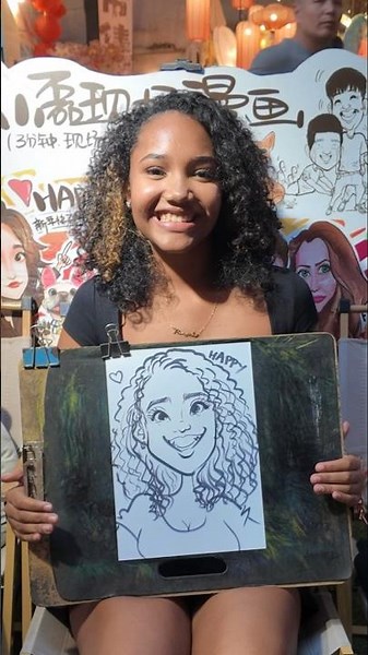 Incredible Live Caricature Art | Stunning Curly Hair Portrait with Amazing Final Result 😍 #markerart