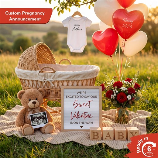 Custom Pregnancy Announcement Valentine Baby Reveal Design Romantic Heart Balloon Announcement for Social Media Square Art Print - Etsy