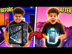 DESTROYING MY LITTLE BROTHER'S GAMING PC & SURPRISING HIM WITH AN IPHONE 11 PRO MAX!! **RAGING**