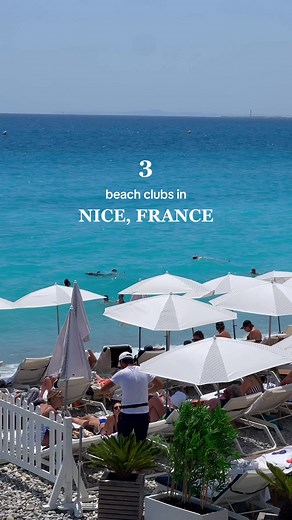 3 must-visit beach clubs in Nice, France🇫🇷🌊 Details below: 🐚 Le Galet: my personal favourite! Cosy beds, well-priced, the food menu has lots of diff options and I loved the general ambience. Definitely reserve beds in advance as there are usually none on the day. Beds start at €22pp. 🐚 Ruhl Plage: has the classic blue and white umbrellas. They had beds avail before 10am (but reserve if you can). Loved the little pier to jump off into the sea! Beds start at €24pp. 🐚 Castel Plage: the servic