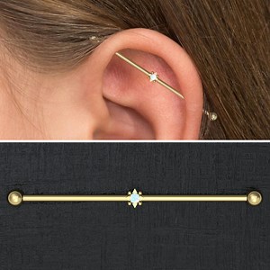 Surgical Steel Industrial Barbell 14g, Opal Industrial Piercing Jewelry, Scaffold Barbell, Straight Barbell Piercing, Industrial Bar - Etsy