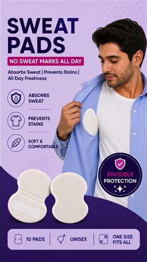 Underarm Sweat Pads for Men & Women (10 Pads) | No Sweat Marks | Disposable & Odor Protection