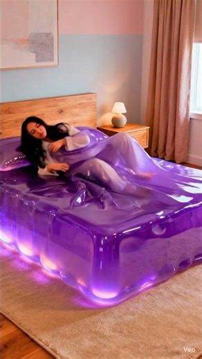 ජෙලි ඇඳක් උඩ නිදන තරුණියක්. A young woman sleeping on a jelly bed.#😉